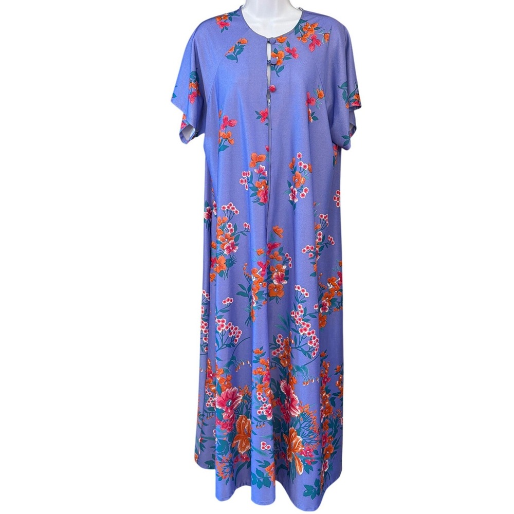 Vintage Hawaiian Tropical Floral Maxi Dress Grannycore Cottagecore Loungewear